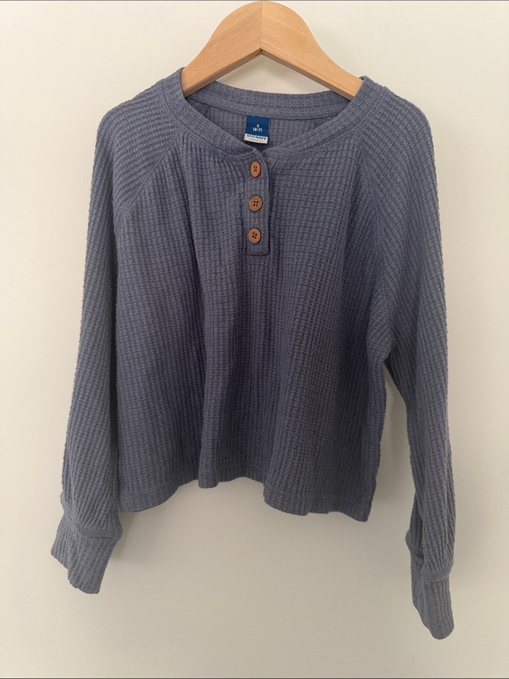 Old Navy Girls Blue Waffle Knit Henley Top Size 6-7 Years